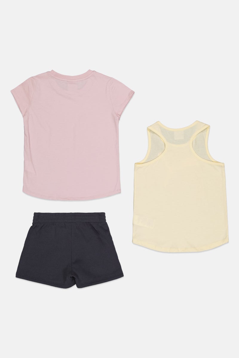 PUMA Kids Girl 3 Pieces Brand Logo Short Sleeve T-Shirt And Shorts And Top Set, Multicolor - Image 3