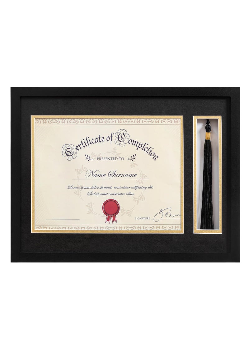 eletecpro eletecpro 12x16 Diploma Frame with Tassel Holder for 85x11 Document or Certificate Degree Frame for Graduations with 2 Mats Black  Gold Real Glass 