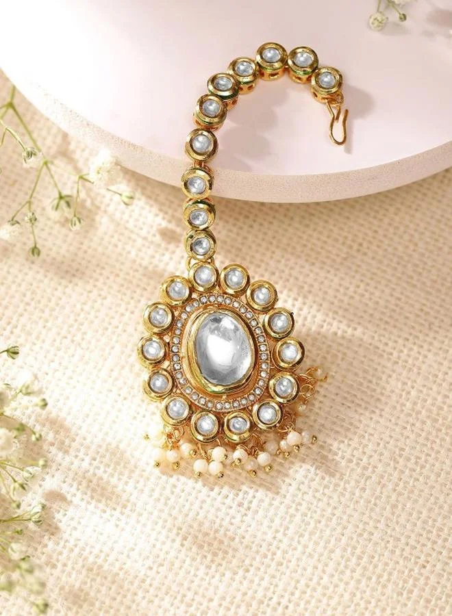 برياسي Ethnic Women Brass Maang Tika with pattern and secured with closure and styled in ideal for Ethnic moments — crafted to elevate your special moments.