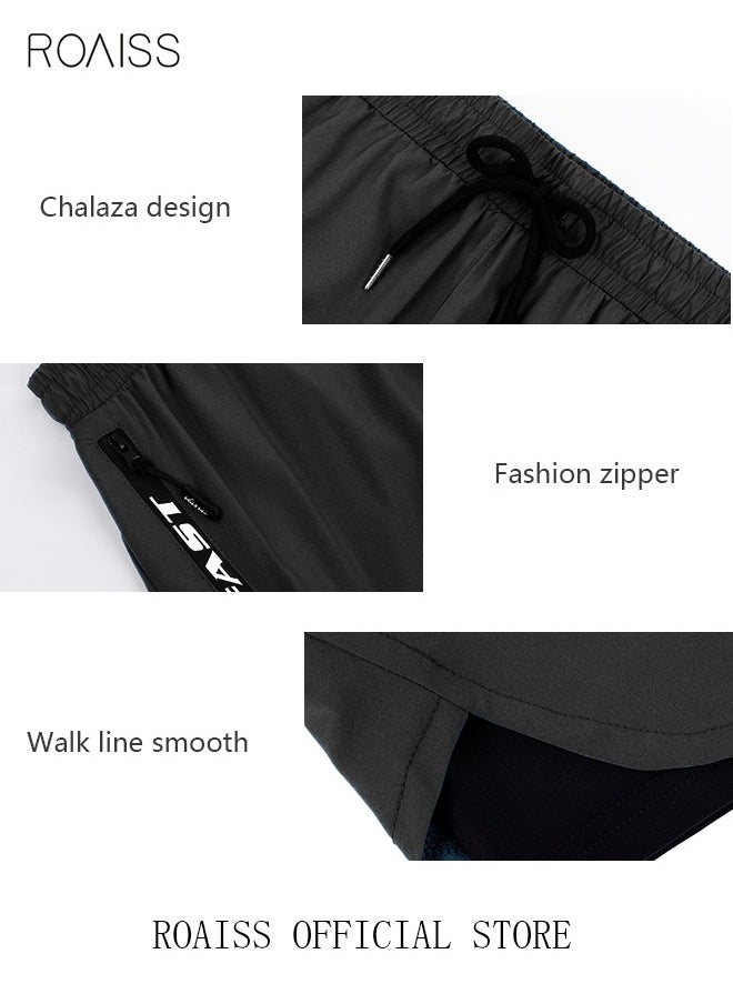 roaiss - Men's Swimming Trunks Beachwear Quick Dry Double Layer Beach Pants Gym Wear Fitness Workout Short Sports Running Boxer Swim Shorts Swimsuit Summer Pure Black - Image 1