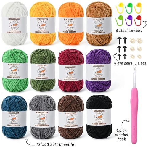 OMoiut 12 Pack Fluffy Velvet Yarn for Crocheting, Chunky Chenille Baby Yarn for Crocheting Soft Blanket, 787 yds Amigurumi Yarns for Knitting, Bulky Multicolored Crochet Yarns Set C - Image 2