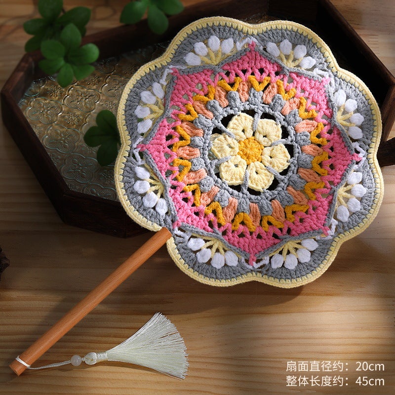 Kids' Festival Fun: Handmade Knitted Fan with Colorful Patterns - Traditional Style, DIY Craft Kit
