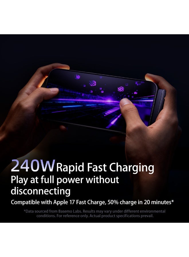 BASEMO Sideways Phone Charger, 2-in-1 Invisible Holder Charger Cable, 240w Fast Charging Cord with Built-in Phone Stand for Smartphones Tablets (A-C,1pcs) - Image 3