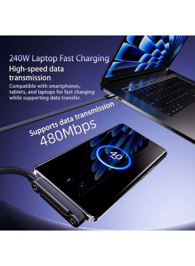 BASEMO Sideways Phone Charger, 2-in-1 Invisible Holder Charger Cable, 240w Fast Charging Cord with Built-in Phone Stand for Smartphones Tablets (A-C,1pcs) - Image 4