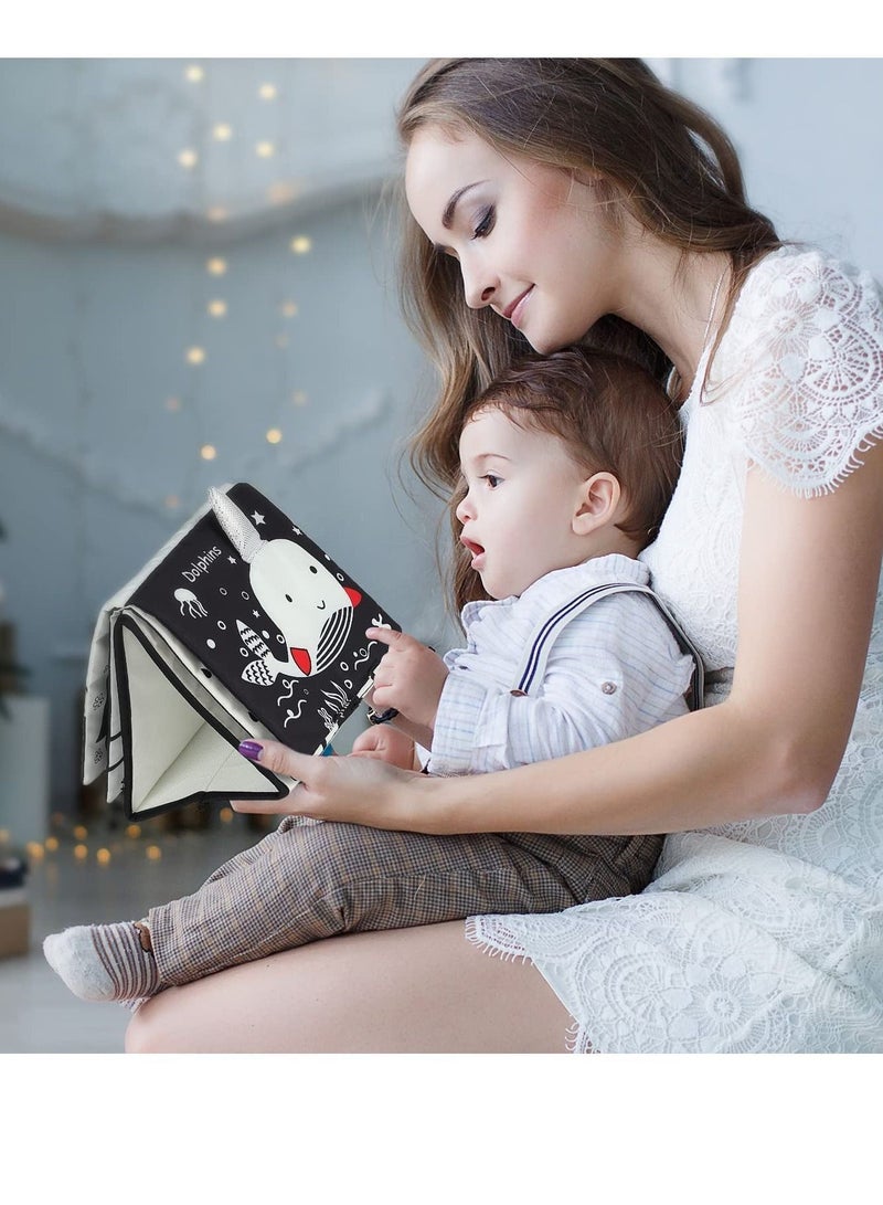 Soft Cloth Baby Book Toy, Black and White Books Tummy Time Mirror for Babies Toys Infants High Contrast Newborn - Sensory Best Gift 0 3 6 9 Months - Image 3