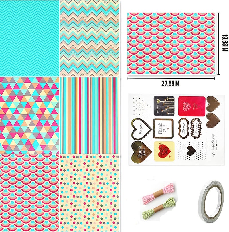 KASTWAVE Versatile Gift Wrapping Paper Set - 6 Pack Birthday Wrap with Ribbon, Stickers & Tape for All Occasions: Weddings, Graduations, and More! - Image 2