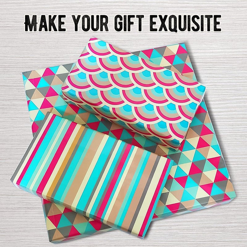 KASTWAVE Versatile Gift Wrapping Paper Set - 6 Pack Birthday Wrap with Ribbon, Stickers & Tape for All Occasions: Weddings, Graduations, and More! - Image 4