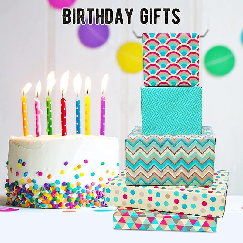 KASTWAVE Versatile Gift Wrapping Paper Set - 6 Pack Birthday Wrap with Ribbon, Stickers & Tape for All Occasions: Weddings, Graduations, and More! - Image 5