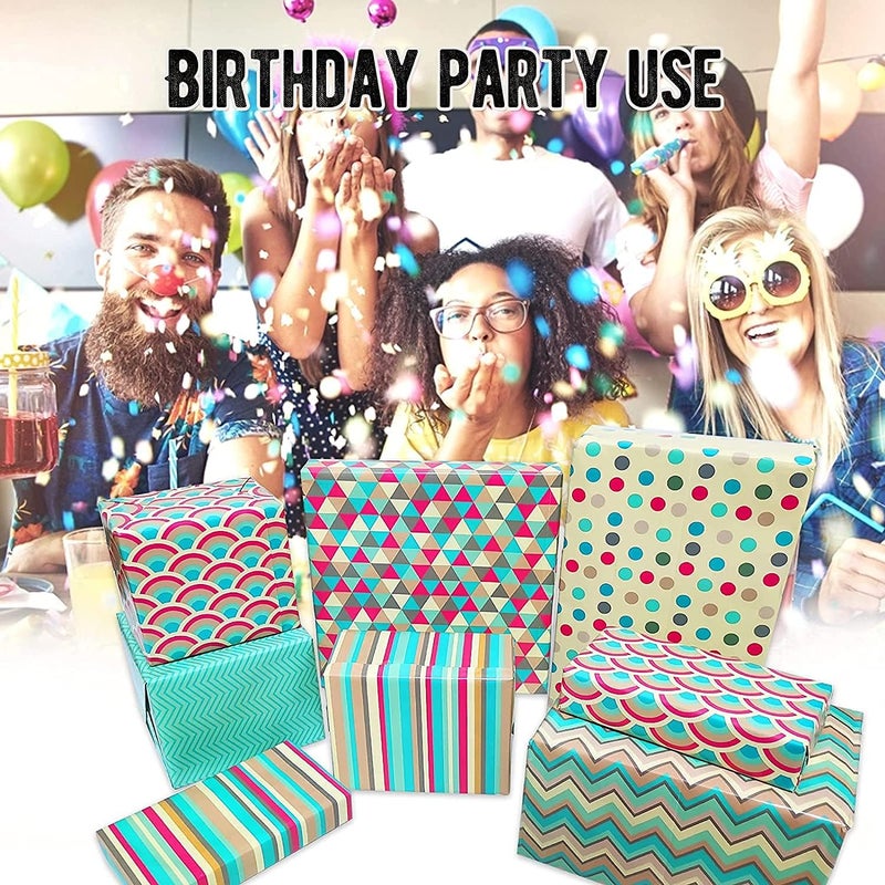 KASTWAVE Versatile Gift Wrapping Paper Set - 6 Pack Birthday Wrap with Ribbon, Stickers & Tape for All Occasions: Weddings, Graduations, and More! - Image 3