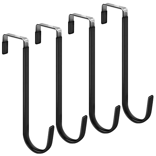FYY Over the Door Hooks 4 Pack Upgraded Long Door Hangers Hooks with Rubber Prevent Scratches Heavy Duty Organizer Hooks for Hanging Clothes Towels Hats Coats Bags Black - Image 1