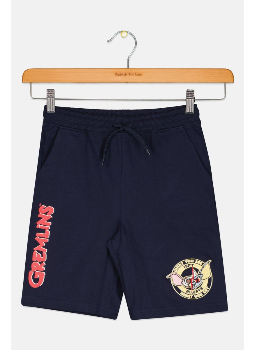 Gremlins - Kids Boys Brand Logo Basic Shorts, Blue - Image 1