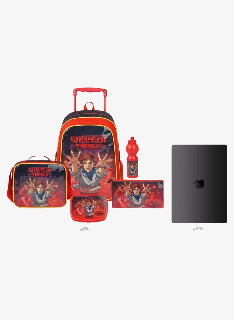 Netflix Netflix Stranger Things 5-in-1 Kids Trolley School Set 18" | Rolling Backpack, Lunch Bag, Lunch Box, Water Bottle & Pencil Case | Water Resistant | Unisex School Bag