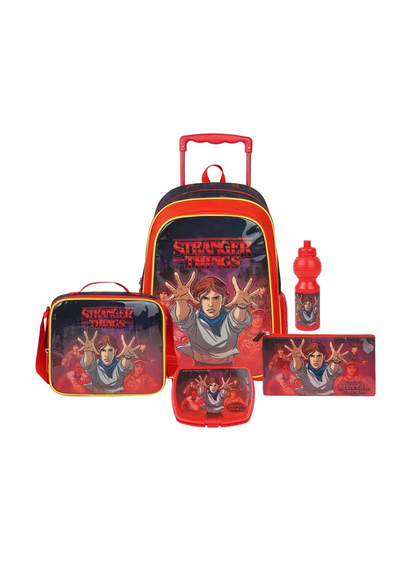 Netflix Netflix Stranger Things 5-in-1 Kids Trolley School Set 18" | Rolling Backpack, Lunch Bag, Lunch Box, Water Bottle & Pencil Case | Water Resistant | Unisex School Bag