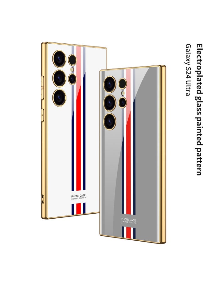 Generic - Applicable To For SamsungS24Ultra Mobile Phone Shell Fashion Electroplated Frame S24 Tempered Glass Shell S24Plus Sets-Color:[Gold] Carbon Fiber Pattern [no Words]]-Applicable Model:SM-S24 - Image 1