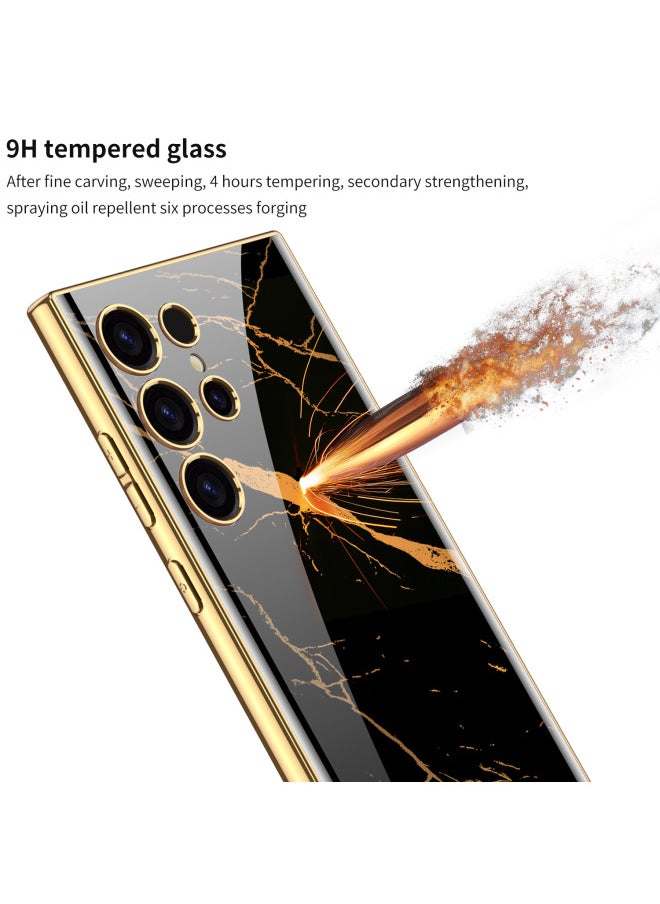 Generic - Applicable To For SamsungS24Ultra Mobile Phone Shell Fashion Electroplated Frame S24 Tempered Glass Shell S24Plus Sets-Color:[Gold] Carbon Fiber Pattern [no Words]]-Applicable Model:SM-S24 - Image 1