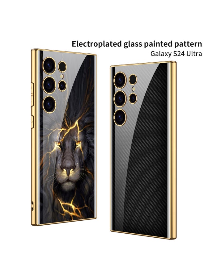 Generic - Applicable To For SamsungS24Ultra Mobile Phone Shell Fashion Electroplated Frame S24 Tempered Glass Shell S24Plus Sets-Color:[Gold] Carbon Fiber Pattern [no Words]]-Applicable Model:SM-S24 - Image 1