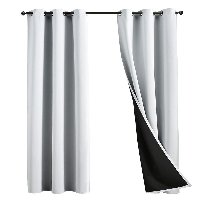 JSFLY 100 Blackout Curtains 63 inch Length for Bedroom Thick Noise Reduction Thermal Insulated Grommet Window Drapes Room Darkening Curtains for Living Room 2 Panels 42x63 inchesWhite