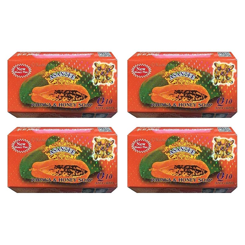 ASANTEE PAPAYA  HONEY Soap Bars with Vitamin CE and Q10 Skin Cleansing 440 Oz Pack of 4