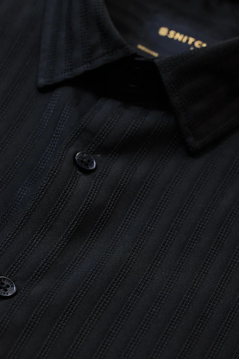 SNITCH Black Striped Long Sleeve Slim Fit Formal Luxe Shirt
