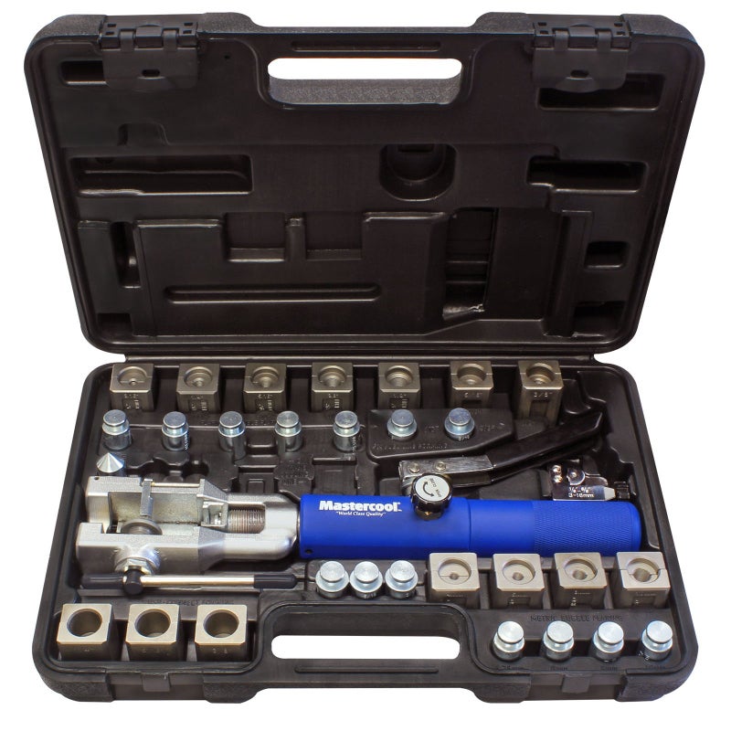 Mastercool 72475-PRC Universal Hydraulic Flaring Tool Set with Tube Cutter, Blue and Silver