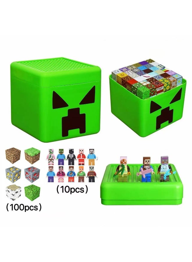 ماين كرافت مجموعة مكعبات بناء MINECRAFT كاملة أصلية ألعاب تعليمية للأطفال للتجميع (100 مكعب + 10 شخصيات صغيرة + صندوق تخزين) (نمط عشوائي) - Image 1