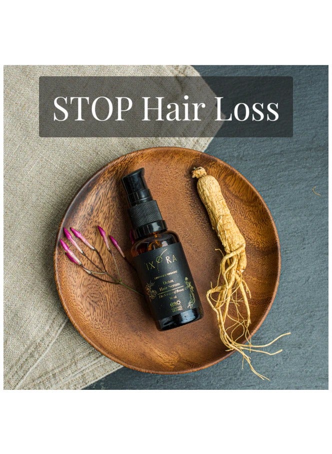 IXORA Organic Detox Hair Serum - Enriched with ginseng & garlic - stimulate hair growth & stop hair loss - 30ml - Image 1
