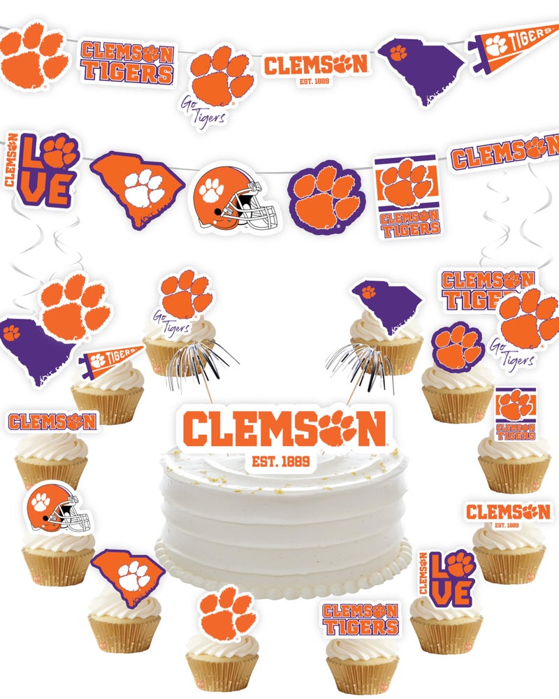 PartyKandy Clemson Party Supplies (42 Pieces) Clemson University Graduation  Football Tailgating and Birthday Party Decorations with Clemson University Banner and Cake Toppers Decorations (Clemson Tigers) - Image 1