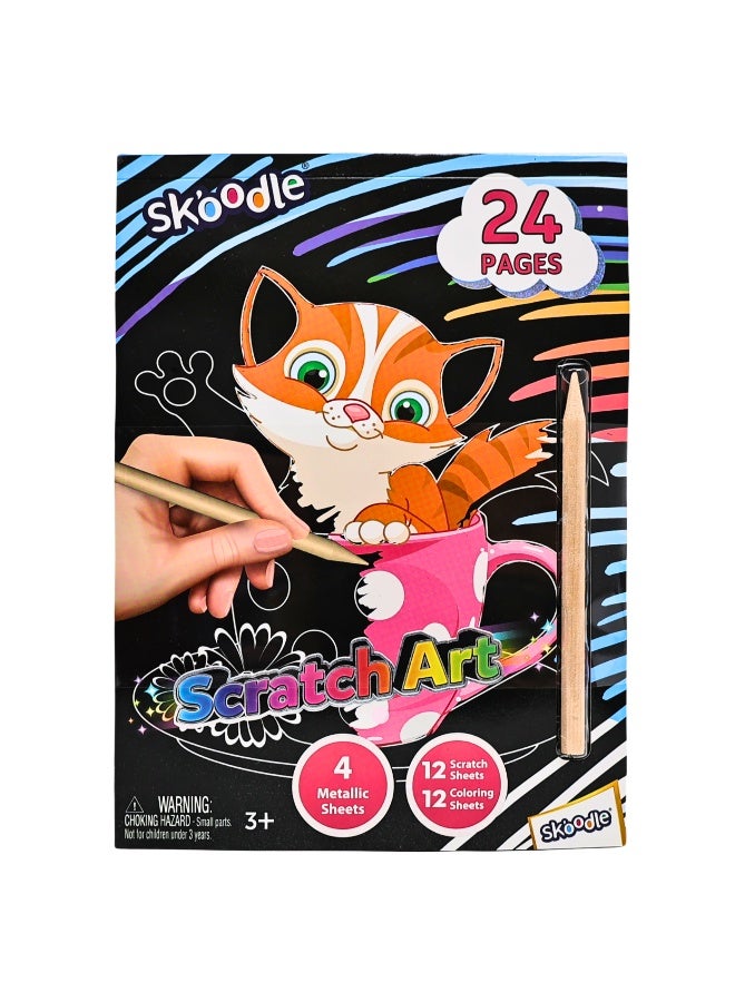 SKOODLE 24 Pages Scratch Art with Scraper| Art &Craft Kit | Mess Free Activity| Learning Toy For Kids | Age 3+ - Image 1