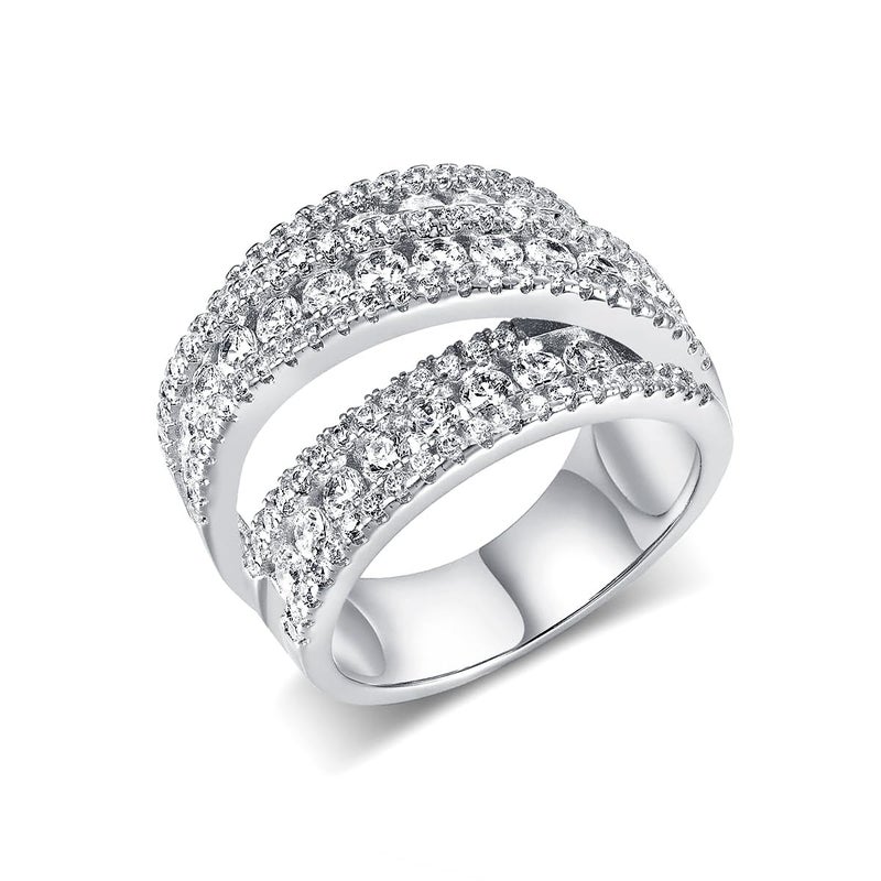 MDFUN Eternity Ring Wedding Bands, 18K White Gold Plated 3 Rows Round Cut Cubic Zirconia Statement Rings Cocktail Band for Women - Image 1