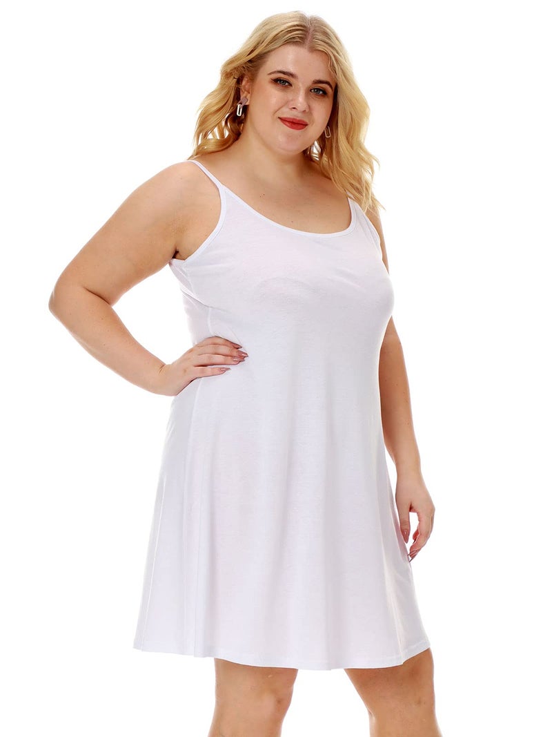 7th Element Plus Size Slip Dress for Women Under Dresses 2025 Spaghetti Strap Cami Camisoles Sun Tank Sleeveless Sundress(White,2X) - Image 3