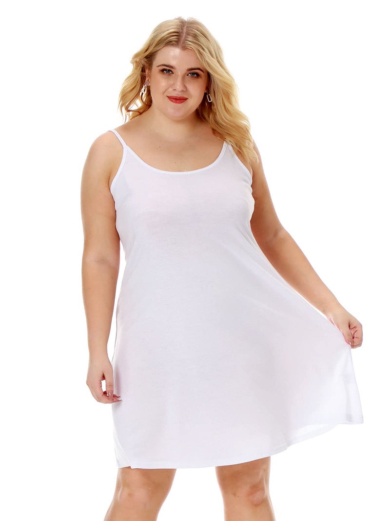 7th Element Plus Size Slip Dress for Women Under Dresses 2025 Spaghetti Strap Cami Camisoles Sun Tank Sleeveless Sundress(White,2X) - Image 2