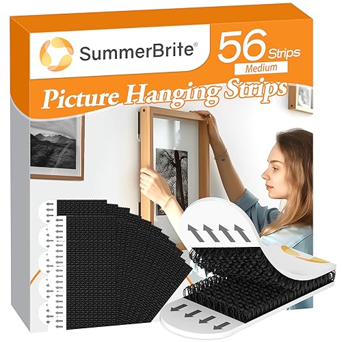 Summerbrite Picture Hanging Strips Heavy Duty, 56 Strips Damage Free Wall Picture Hangers Without Nails, Removable Refill Adhesive Strips for Wall Posters Home Decor, Black 28Pairs Medium - Image 1