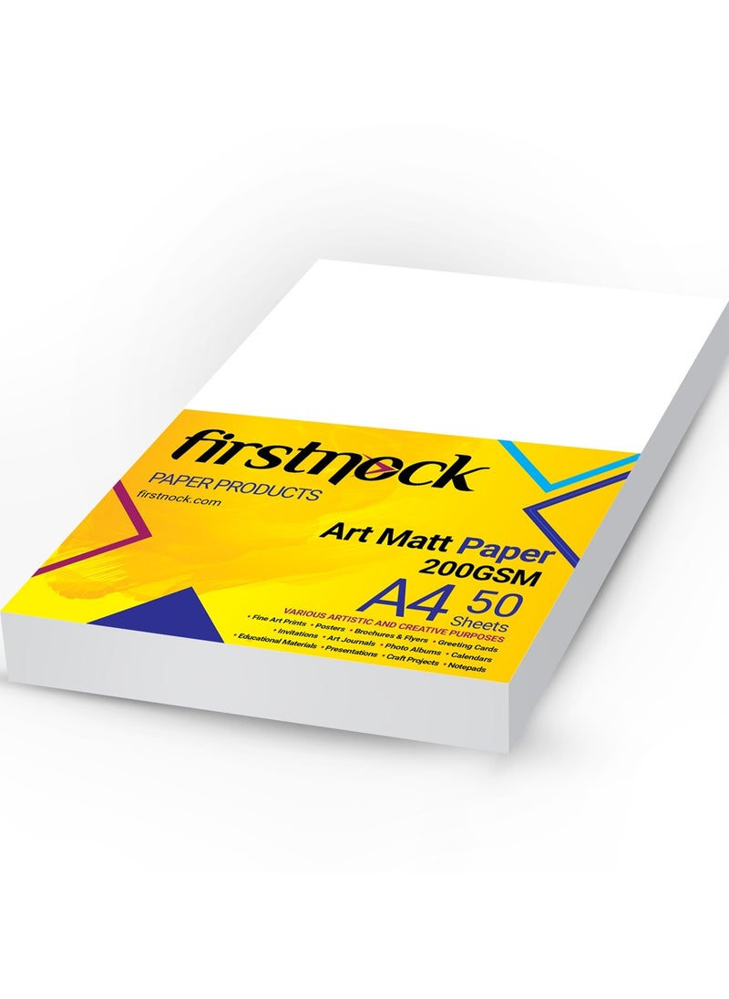 firstnock - 200GSM White Cardstock A4, 50 Sheets, Matte Art Paper Card Stock for Brochures, Flyers, Art Prints, Invitations, Menus, Educational Materials, DIY Projects, Blank White Cards - Image 1