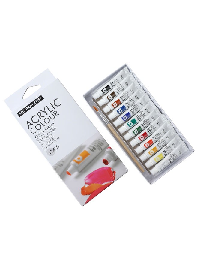 ART RANGERS Premium 12-Color Acrylic Paint Set (6ml Tubes) with 1 Painting Brush - High Quality Art Craft Supplies for Artists, Beginners & Students - Image 2
