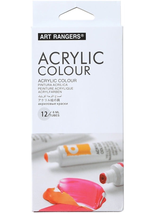 ART RANGERS Premium 12-Color Acrylic Paint Set (6ml Tubes) with 1 Painting Brush - High Quality Art Craft Supplies for Artists, Beginners & Students - Image 1