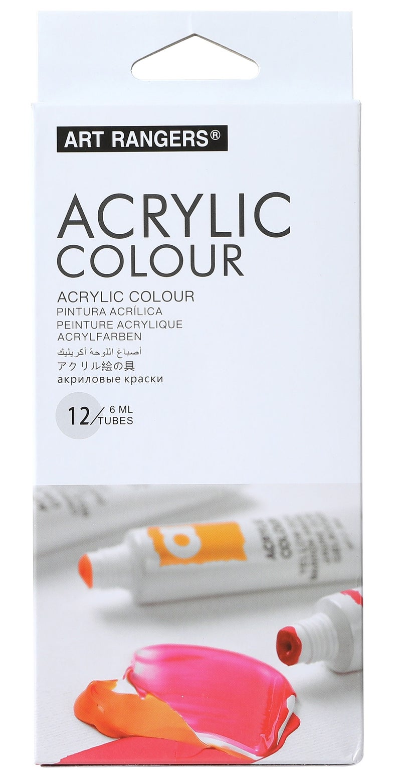 ART RANGERS Premium 12-Color Acrylic Paint Set (6ml Tubes) with 1 Painting Brush - High Quality Art Craft Supplies for Artists, Beginners & Students - Image 1