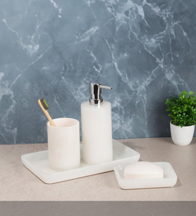 OBSESSIONS Set of 4 Pc Polyresin Bathroom Set, Ivory - Image 1