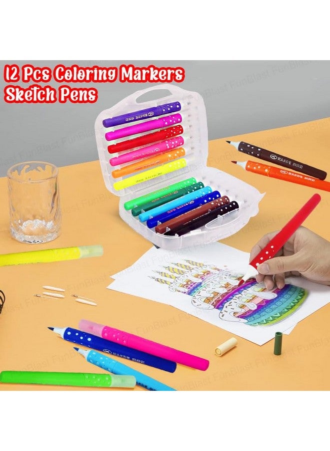 FunBlast Brush Markers - 12 Pcs Coloring Markers Sketch Pens - Coloring Kit Artist Marker Pens, Art Line Colour Pens, Water Based Marker for Calligraphy Drawing Sketching - Image 4