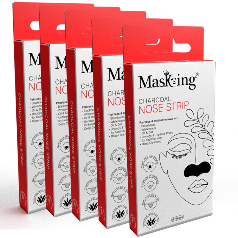 MASKING skin Charcoal Nose Strip for Blackheads Remover for Women Men Pack of 5 25 Strips - Image 1