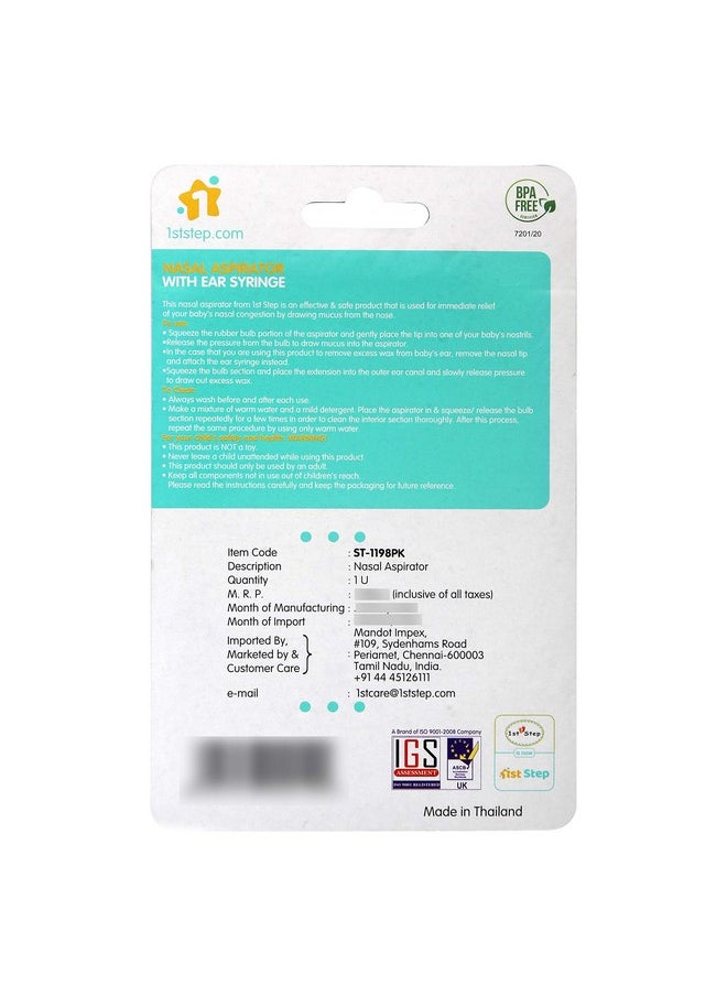 1st Step - Baby Nose Cleaner/Nasal Vacuum Sucker Mucus Snot Aspirator With Ear Syringe (Pink) - Image 1