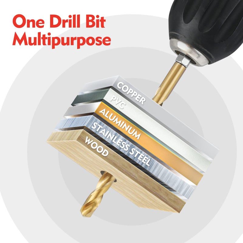 WORKPRO 9-Piece 1/4" Hex Shank Drill Bit Set, Titanium Plating HSS Drill Bits from 1/16" to 3/8" for Metal, Steel, Wood, PVC, Quick Change Design - Image 5