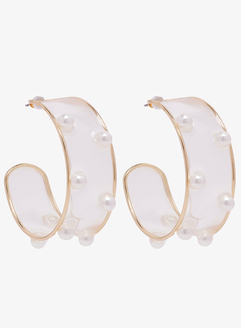 Ginger Pearl Detailed Embellished Hoop Earrings - Image 1