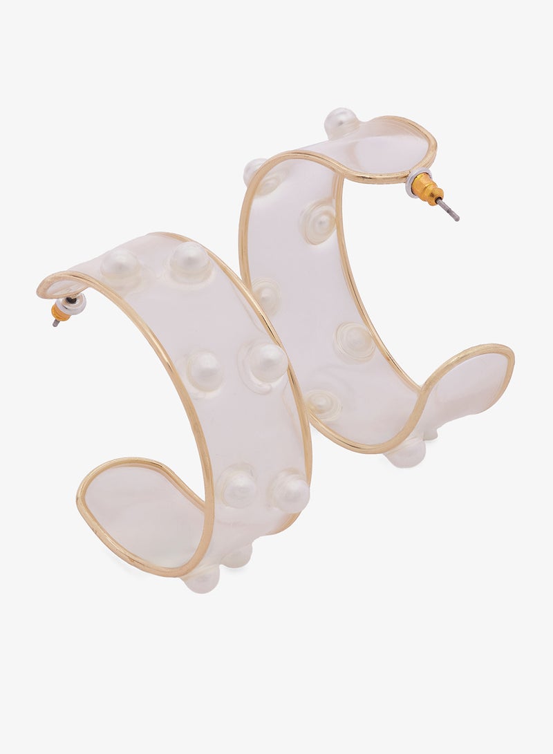 Ginger Pearl Detailed Embellished Hoop Earrings - Image 2