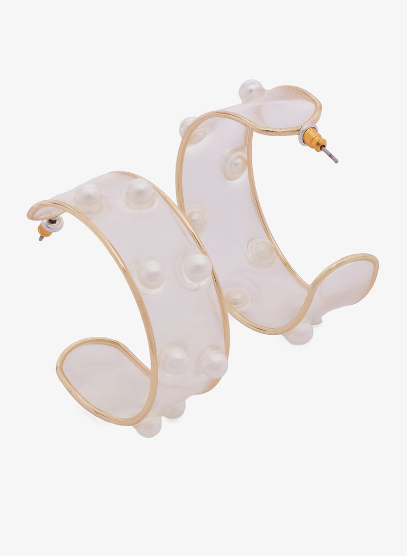 Ginger Pearl Detailed Embellished Hoop Earrings - Image 3