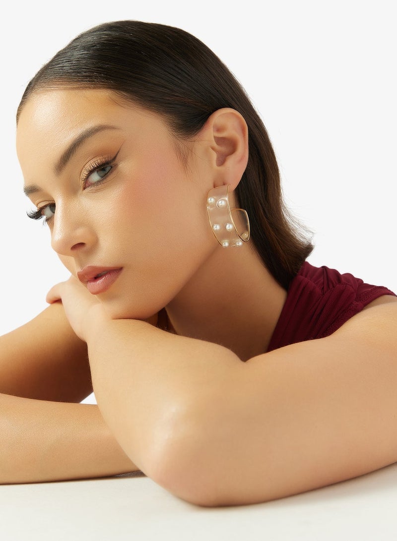 Ginger Pearl Detailed Embellished Hoop Earrings - Image 4