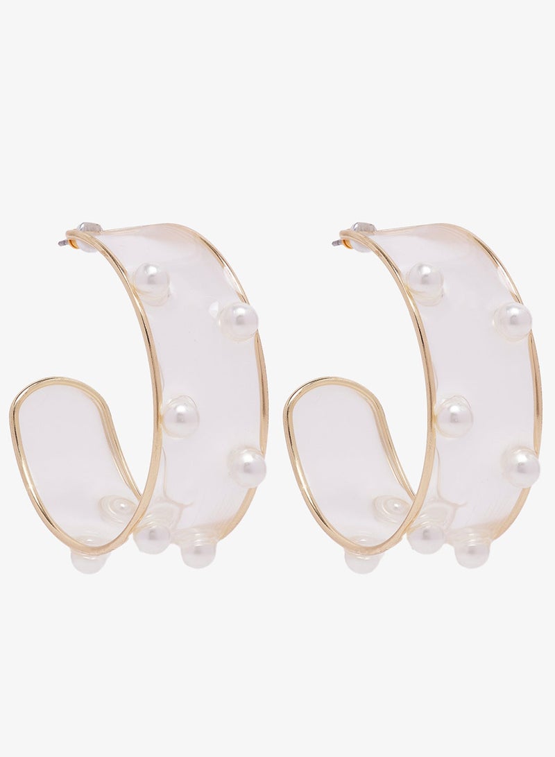 Ginger Pearl Detailed Embellished Hoop Earrings - Image 2