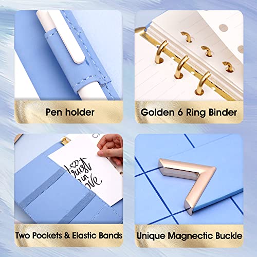 CAGIE A5 6 Ring Binder Refillable Notebook Spiral bound Leather Journal for Business Planner Personal Organizer Refillable notebooks for work, Lake Blue - Image 3