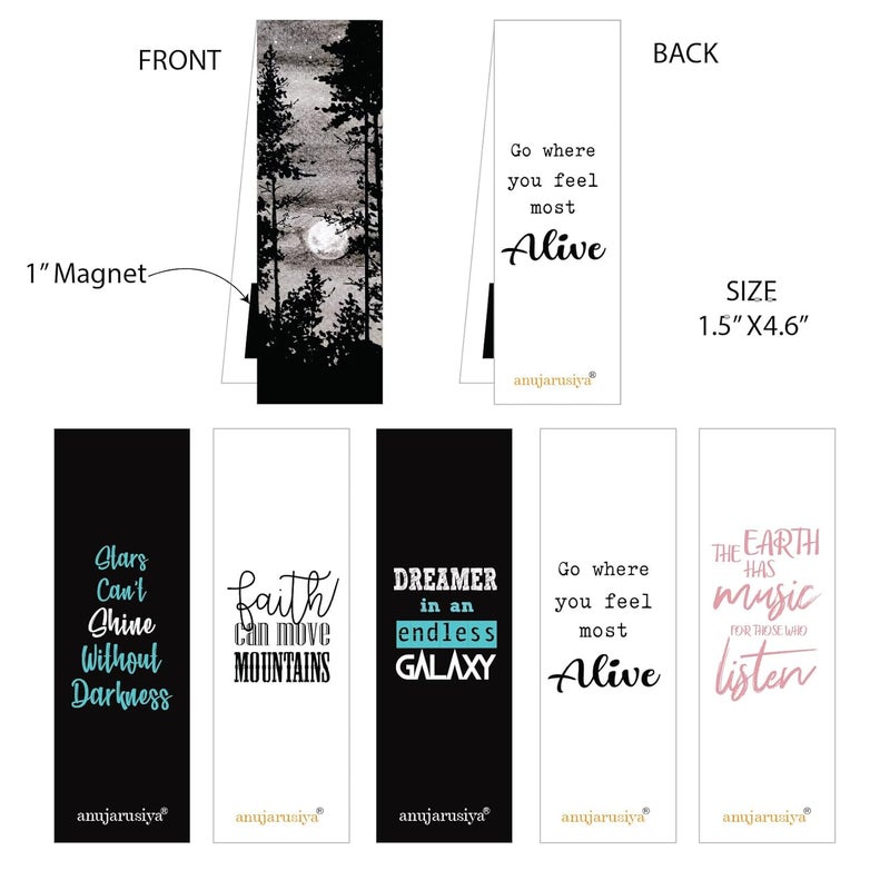Antara Wilderness Magnetic Bookmarks with Inspirational Quotes | Set of 5 Book Marks with Stong Magnet | Beautiful Nature Paintings | Laminated Matte Finish | Ideal Gift for Bookworms | 1.3" X4.5" - Image 2