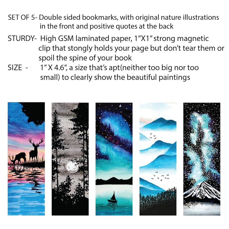 Antara Wilderness Magnetic Bookmarks with Inspirational Quotes | Set of 5 Book Marks with Stong Magnet | Beautiful Nature Paintings | Laminated Matte Finish | Ideal Gift for Bookworms | 1.3" X4.5" - Image 3