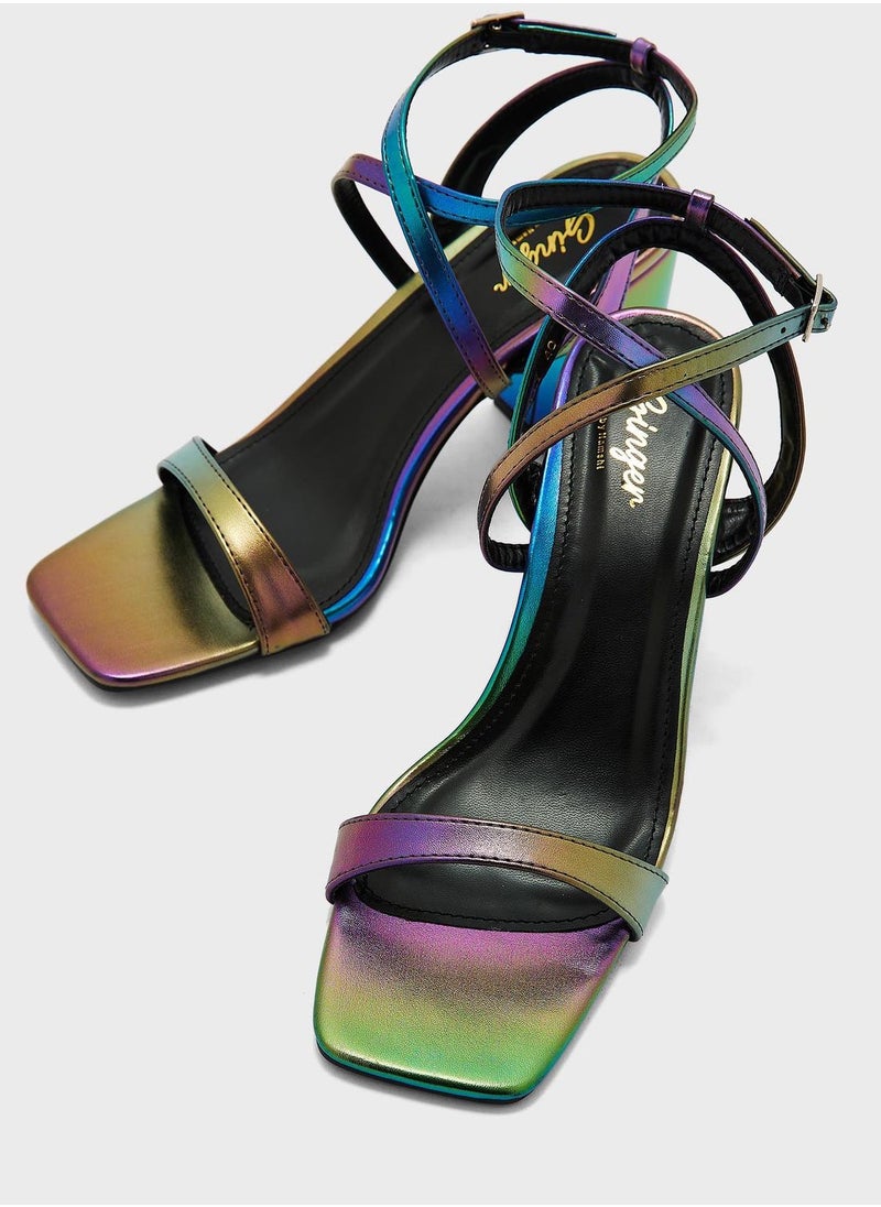 Ginger - Ankle Strap Metallic Block Heel Sandals - Image 1